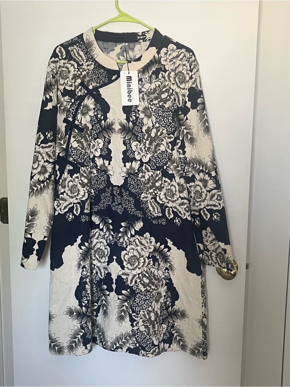 Navy and Cream Floral A-Line Dress